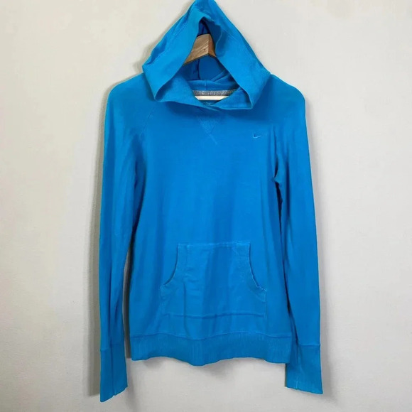Vintage Nike Long Sleeve Hooded Pullover Sweatshirt Women's Medium Blue Active - Picture 4 of 14